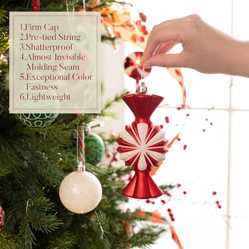 Valery Madelyn Christmas Ornaments Set, 108ct Candy Cane Red Green White Shatterproof Christmas Tree Decorations Ball Ornaments Bulk, Decorative Hanging Ornaments for Xmas Trees Holiday Party Decor - Image 6