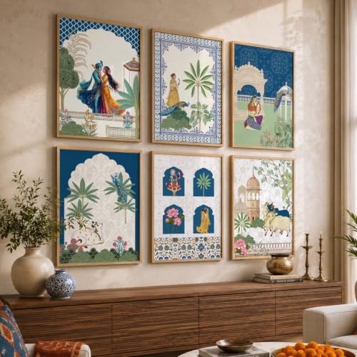 Image of kotart Framed Wall Painting for Home Room Bedroom Office Wall Decor|Traditional Indian Wall Art Madhubani Paintings for Living Room|set of 6 (C, 10x13 inch)