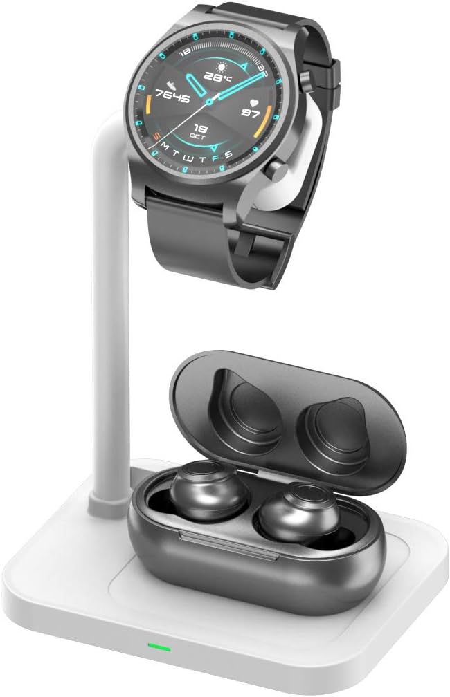 Universal 2 in 1 Wireless Charger Dock with Adjustable Smartwatch Stand, Compatible with Samsung Galaxy, Google Pixel, Huawei