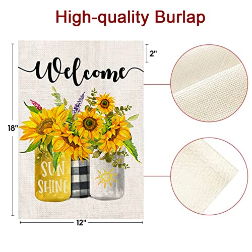 Yo-Habiba Summer Garden Flag Mason Jar Sunflower 12X18 Inch Double Sided Outside Vertical Yard Decoration, Colors Are Vibrant, Easy Installation #TOP4