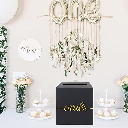 QIKSION Black Card Box with Gold Foil Design, Gift Cards Receiving Box for Birthdays Party, Wedding Receptions, Bridal & Baby Showers, Graduations, Retirements, Anniversaries - Thumbnail 4