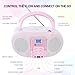 SingingWood Portable CD Player Boombox (Rose) - Macarons Series Bluetooth Speaker with FM Radio, USB, Aux-in & Headphone Jack | Compact Kids Stereo System for Home & Travel (AC or Battery Powered)