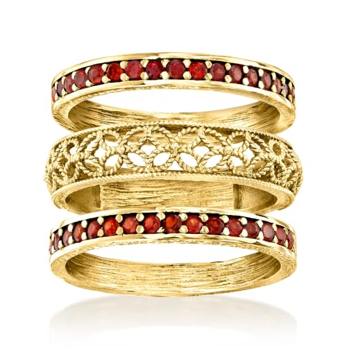 Ross-Simons 0.60 ct. t.w. Garnet and Scrollwork Jewelry Set: 3 Rings in 18kt Gold Over Sterling. Size 6