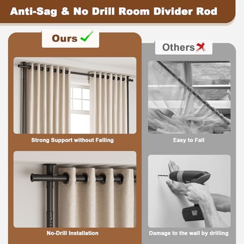 Mr IRONSTONE Divisor de quarto, divisória sem perfuração, divisores de sala 71 a 243 cm (L) 1,2 a 3