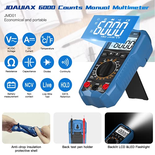 Digital Multimeter Tester,6000 Counts Ac/Dc Voltage&Dc Current Multi Testers Voltmeter Measures Temperature/Resistance/Continuity/Diodes Ncv/Date Hold #TOP2