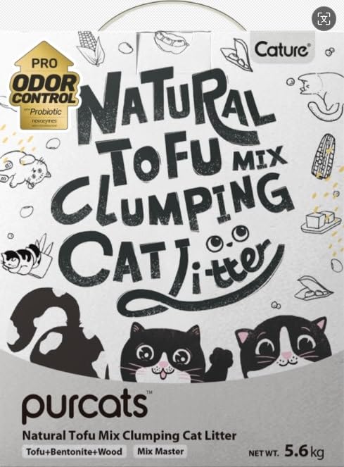 Purcats Natural Tofu Mix Arena para Gatos, Aglutinante, Control de Olores, 5,6 kg (2Paquetes,14L/5.6KG)