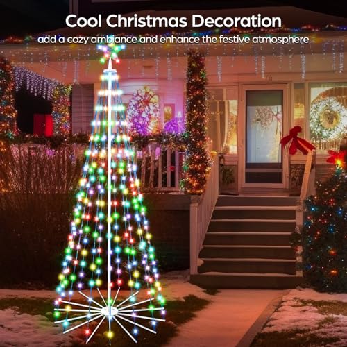 Image of FANCILLUMA 7 FT 295 LED Outdoor Smart Christmas Cone Tree Lights | RGB Color Changing, DIY Multicolor Lightshow, APP & Remote Control, Music Sync Timer Waterproof Outdoor Christmas Decorations