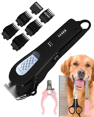 TCMKY Dog Clippers Professional Heavy Duty Grooming Clipper 3-Speed Low Noise High Power Rechargeable Cordless Pet Tools for Small & Large Dogs Cats Pets with Thick Coats (SLIVERY)