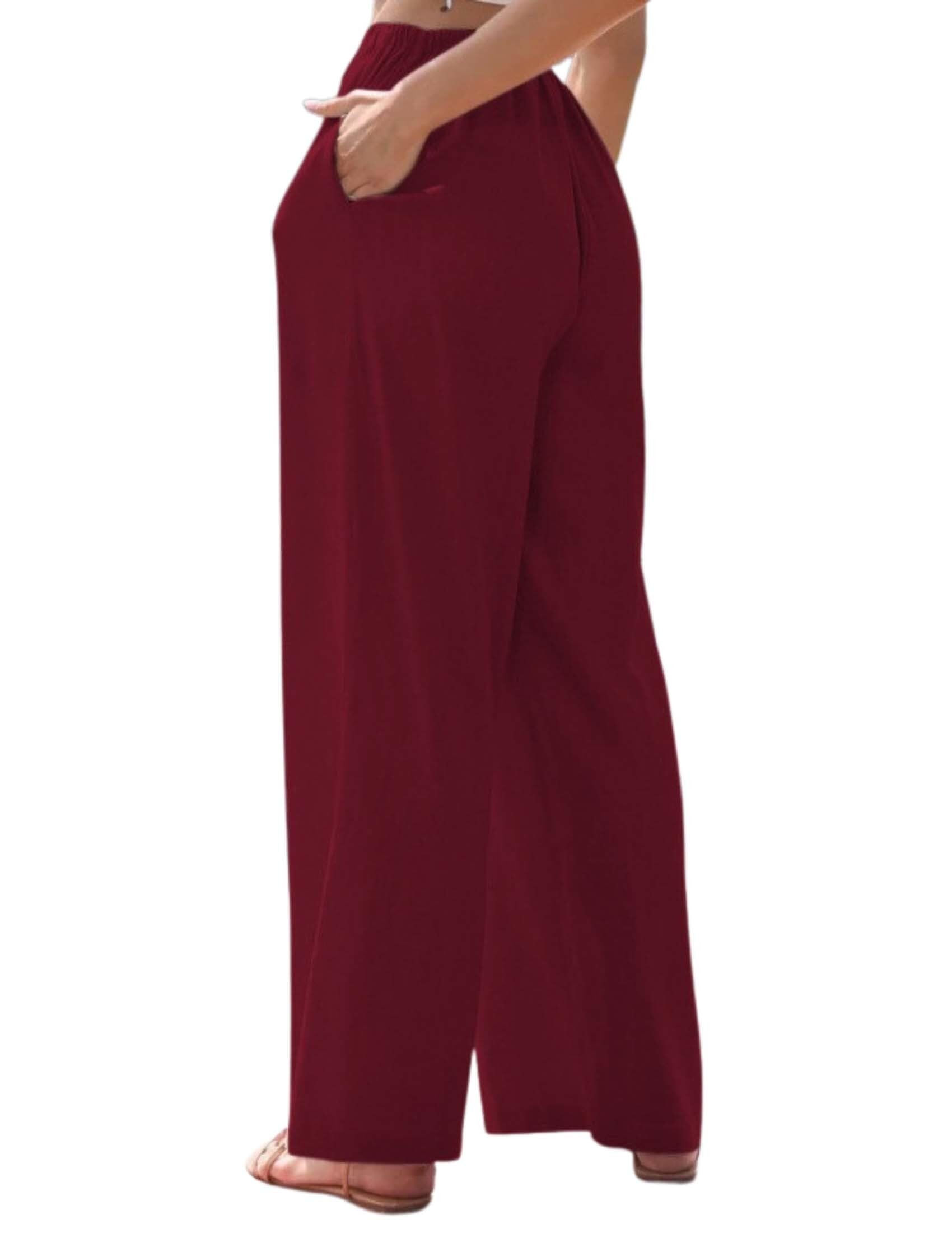 LIZALIG Womens Flowy Linen Palazzo Pants with Pockets Tie Front Elastic High Waist Design