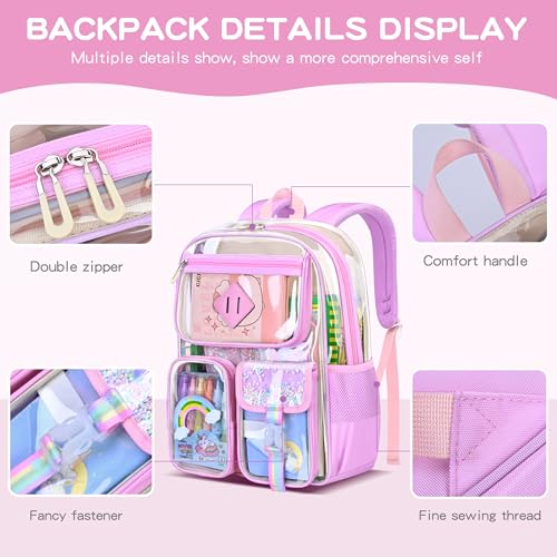girl transparent casual rucksack,women's water-proof light packsack,pink junior high school, high school and college schoolbag,Suitable for 15.6-inch computer backpack.3
