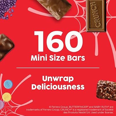 حلوى Butterfinger، CRUNCH Baby Ruth، Nerds، SweetTarts، Minis، Fun Size Assorted Candy، مجموعة متنوعة من 160 قطعة، 44.8 أونصة