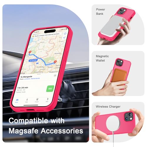 Image of for iPhone 15 Plus Case, iPhone 14 Plus Case, Matte Magnetic Phone Cover with 1 Screen Protector [Support for MagSafe] [Shockproof Military Grade Protection] Translucent Frosted Back, Hot Pink