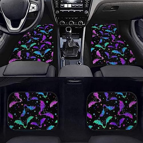 Tomeusey Colorful Bats 4 Pcs Car Floor Mats Vehicle Floor Carpets for Front Back,Automotive Floor Covers & Accessories for Sedan,SUV,Truck