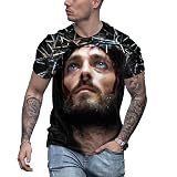 OJOP T-Shirt imprimé Jésus 3D pour Hommes, col Rond, Manches Courtes, vêtements Respirants Confortables à séchage Rapide décontracté A7 S