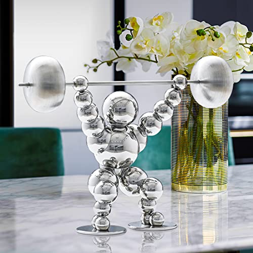 Loclikes Home Gym Decor - Silver Sculpture Table Decor, Weight Lifting Statue Men Room Decor, Modern Motivational Figurine Desk Decor, Creative Inspirational Sports Fan Gift #TOP1