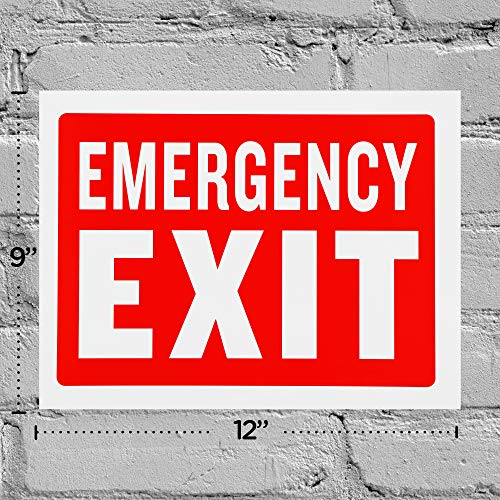 Highly Visible Emergency Exit Sign - Flexible Plastic, Red And White, 9 X 12 Inches, Waterproof Fire Safety Signboard For Offices, Restaurants, Stores, Hospitals (Pack Of 8) - By Hespex #TOP4