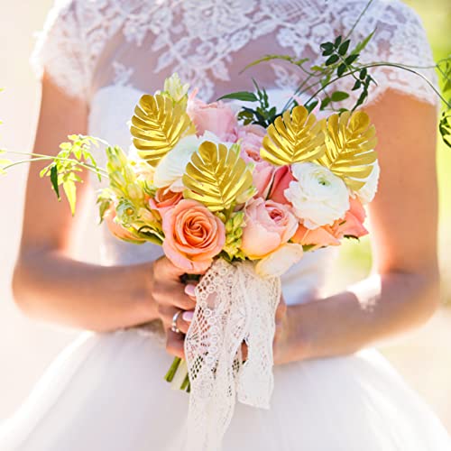 Kimober 24Pcs Artificial Gold Palm Leaves, Golden Faux Tropical Monstera Leaves Realistic Artificial Plants Leaf For Home Hawaiian Luau Party Jungle Beach Decorations #TOP3