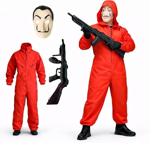 Bild: FASCHINFEVER Haus des Geldes Kost�m Set - 3 in 1 Set - mit Dali Maske, Overall rot Unisex, Gewehr Aufblasbar f�r Halloween, Fasching als Verkleidung f�r Herren & Damen (180-200cm) f�r 21,24 EUR (-15%) statt 24,99 EUR bei amazon.de