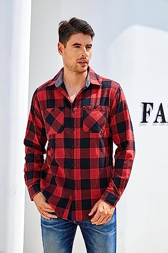 WARHORSEE Flannel Shirt for Men Long Sleeve Regular Fit Button Down Casual Plaid Shirt4