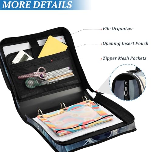 Image of 3 Ring Zipper Binder with Shoulder Strap Wolf Dream Catcher Wolves 1.5 inch Binders Keeper Large Capacity Multi Pockets for School Office Supplies