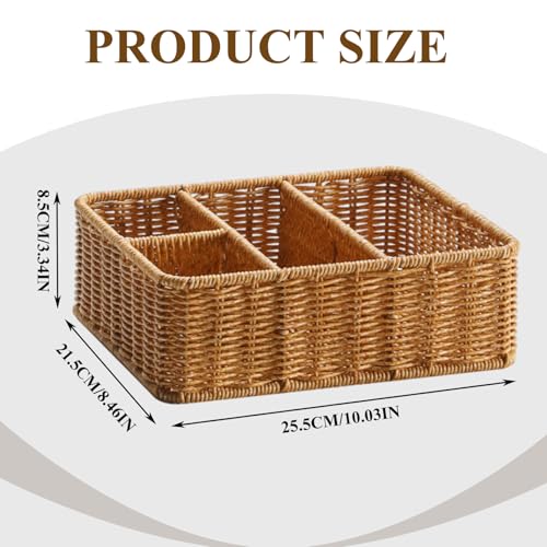 Panier tissé rectangulaire à 4 compartiments pour rangement de clés et mouchoirs