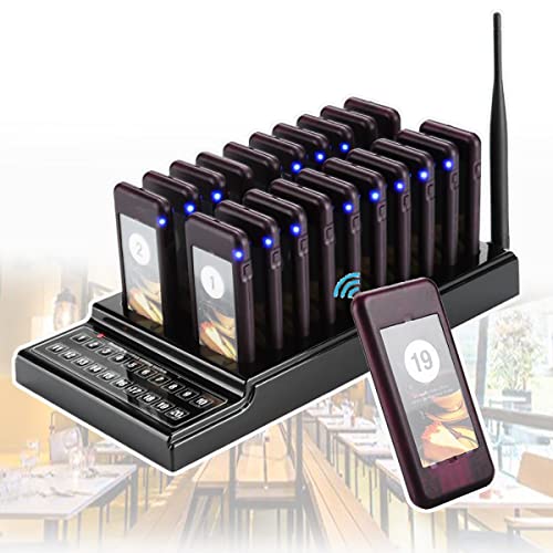 Système De Téléavertisseur De Restaurant, 1 Clavier D'appel + 20 Téléavertisseurs, 20 Canaux / 999 Canaux Système D'appel Sans Fil, Bip/vibration/flash, 1000 Mètres, Pour Restaurant Bar Hôtel(Su68g)