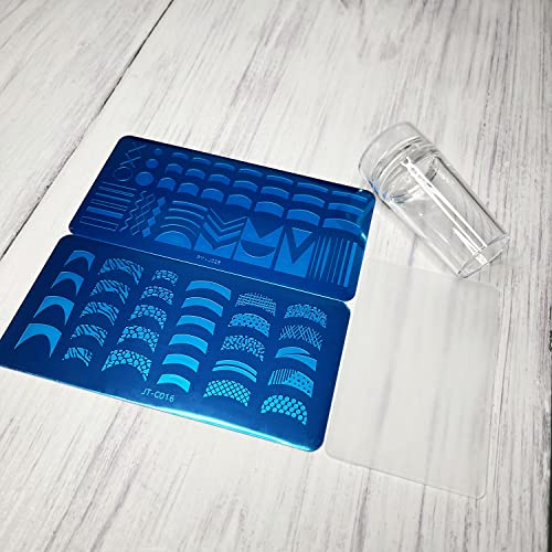2 Pcs Nail Stamping Plates French Tip Pictures Nail Art Stamping Template Stainless Steel Nail Design Stencil Tools Nail Design Stamp French Tip Stamp With 1 French Tip Nail Stamp 1 Scraper #TOP3