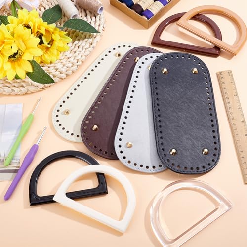 CRAFTYMELODY 5Pcs 5 Colors Purse Bottom for Crochet Oval Crochet Purse Bottoms Imitation Leather Bag Bases with 2Pcs Crocheted Hook 10Pcs D Shape Purse Handles for DIY Handbag Craft Making Supplies by CRAFTYMELODY - Image 5