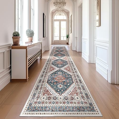 Madane Hallway Runner Rug 2x12, Extra Long Washable Runner Rugs with Rubber Backing, Non Slip Carpet Runner for Hallway, Vintage Rug Runners for Kitchen Laundry Room Entryway (Navy Blue, 2'x12')