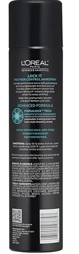 L'Oreal Advanced Hairstyle Lock It - Spray para el cabello con control de clima, agarre extrafuerte, 8.25 onzas (paquete de 2)