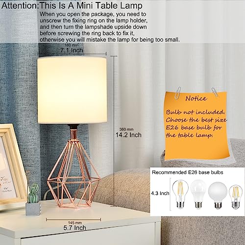 Cotulin Rose Gold Bedside Table Lamp,Modern Small Desk Lamp With Tc Fabric Shade Geometric Metal Base For Kids Living Room Bedroom Nightstand #TOP2