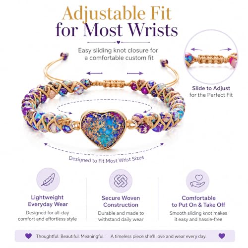 DivaGlamz To My Granddaughter-Infinity Forever Love Heart Bracelet, Natural Emperor Stone Double Layer Purple Beaded Woven Wrap Bracelets Adjustable Mind Peace Gift Jewelry (Heart Purple-2) by DivaGlamz - Used condition - Image 5