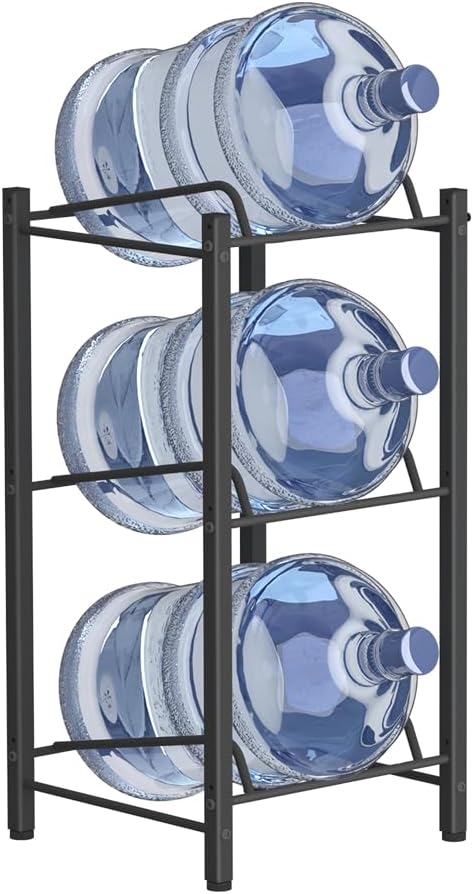 mocomax 5 Gallon Water Jug Holder, Detachable 3 Tier Water Bottle Holder, Heavy Duty Water Jug Rack with 3 Slots, Water Bottle Storage for Home, Office, Garage, Black
