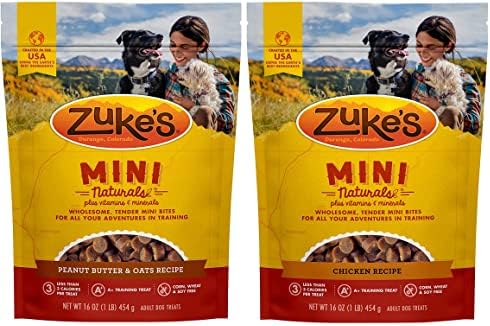 Petlewa (2 Pack) Zuke Mini Naturals Training Dog Treats ( Chicken, Peanut Butter) - 16 oz