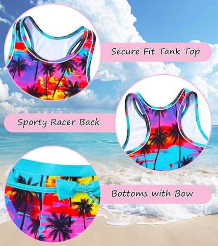 Image of Belovecol Girls Swimsuits Two Piece Tankini Bathing Suits Boyshort Summer Beach Swimwear 4-16Y Removable Bra Pads Above 12Y