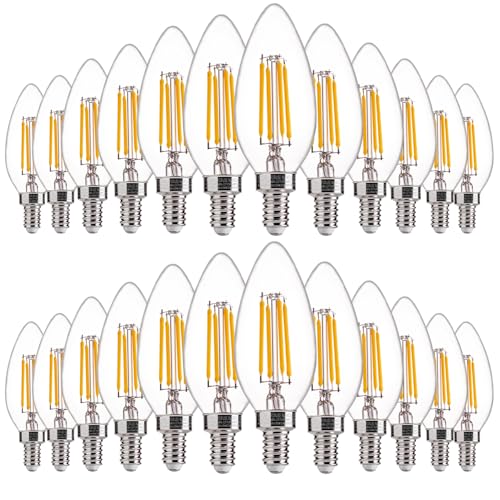 Image of FLSNT 60W Equivalent LED Chandelier Light Bulbs, Dimmable LED B11 E12 Candelabra Base Bulbs, 3000K Warm White, 500LM, 24 Pack