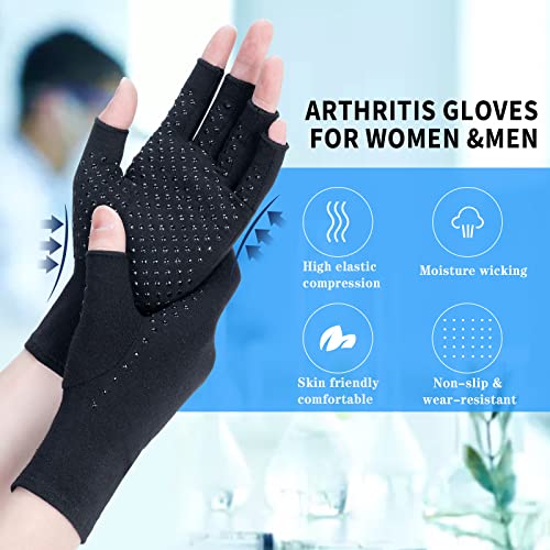 2 Pairs Arthritis Compression Gloves, For Arthritis, Rheumatoid, Osteoarthritis, Carpal Tunnel Pain, Compression Gloves For Arthritis For Women & Men, Anti-Slip Glue Dot Gloves For Work (Black,M) #TOP2