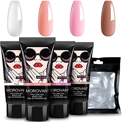 Morovan Poly Gel Nail Kit,Builder Gel for nails in 4 Colors 15ml with 60 PCS Nail Dual Forms, Poly Extension Nail Gel Enhancement ACRYL Poly Nail Gel Nail Art Supplies