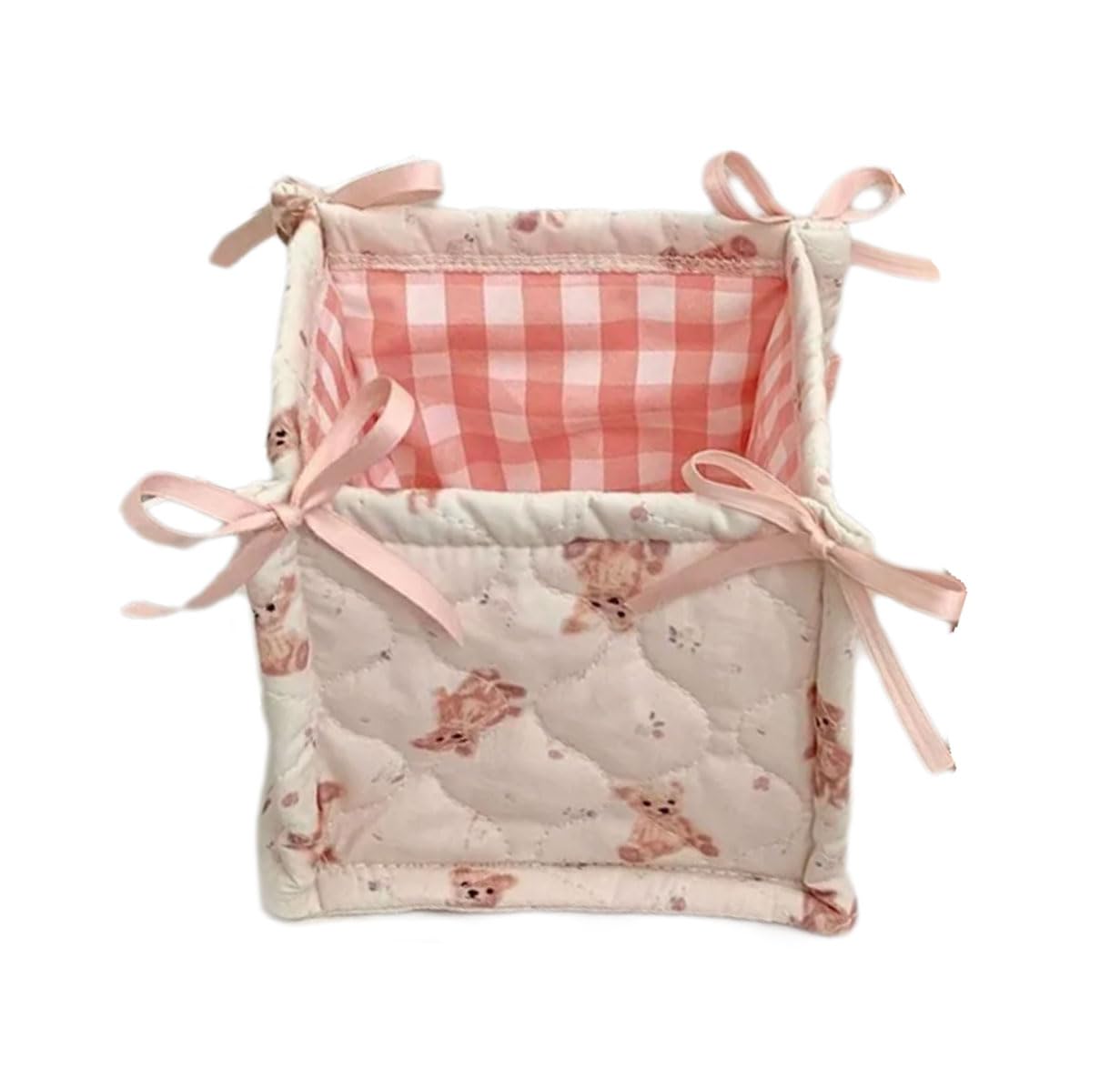 Quilted Fabric Desktop Storage Basket for Home and Organization for Stationery and Cosmetics Soft Quilted Container