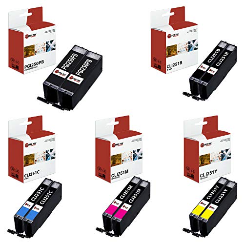 Laser Tek Services Compatible Canon Pgi-250 Cli-251 High Yield Ink Cartridge Replacement For Canon Pixma Mg5420 Mg6320, Mx922 Printers (Pigment Black, Black, Cyan, Magenta, Yellow, 10 Pack) #TOP4