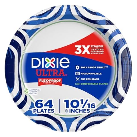 Dixie Ultra, Large Paper Plates, 10 Inch, 64 Count, 3X Stronger, Heavy Duty, Microwave-Safe, Soak-Proof, Cut Resistant, Disposable Plates For Heavy, Messy Meals Cover