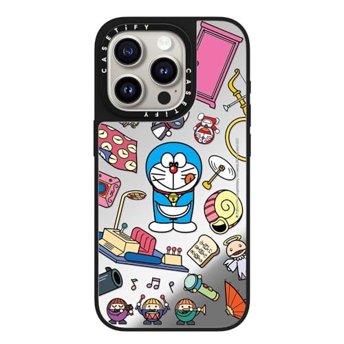 CASETiFY MagSafe �Ή��~���[ iPhone 15 Pro �P�[�X [���ː� / 1.5m����̗����������N���A / Doraemon Co-Lab] - �V���o�[ (�u���b�N�o���p�[) - Doraemon Secret Gadgets C