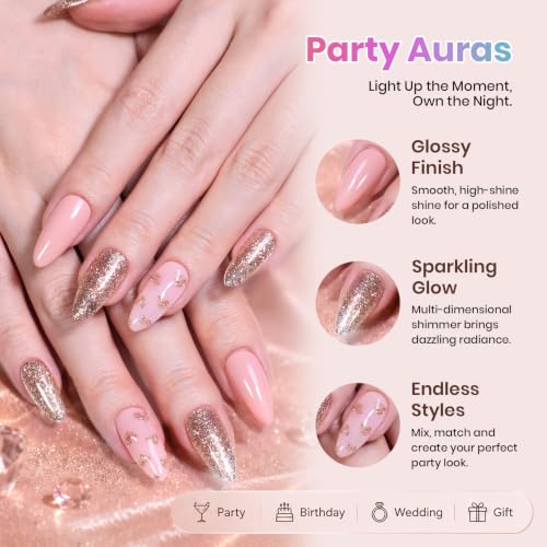 Image of Beetles Glitter Gel Nail Polish Set, 20 Colors Party Auras Gel Polish | Platinum Diamond Shimmer Gel Shades With Base, Glossy&Matte Top Coats for Uv Led Soak-Off Nail Art