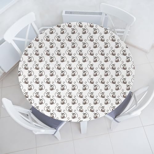 ABAKUHAUS Lemur Elastisches Rundtischtuch, Lustige Baby-AFFE-Cartoon, Rundum-elastische Stofftischdecke, 90 cm x 100 cm, Warm Taupe Blush Weiß