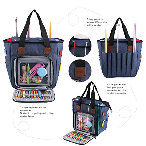KOKNIT Knitting & Crochet Bag, Hand Tote Bag for Yarn Storage Organizer, Carrying Project with Pockets for Crochet Hooks,Knitting Needles and Accessories (No Accessories Included) - Thumbnail 2