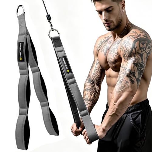 MANUEKLEAR 3 Grip Lengths in 1 Tricep Rope Cable Attachment with Ergonomic Handles, Greater ROM for Tricep Push Down Attachment Professional Gym Rope for Overhead Extension