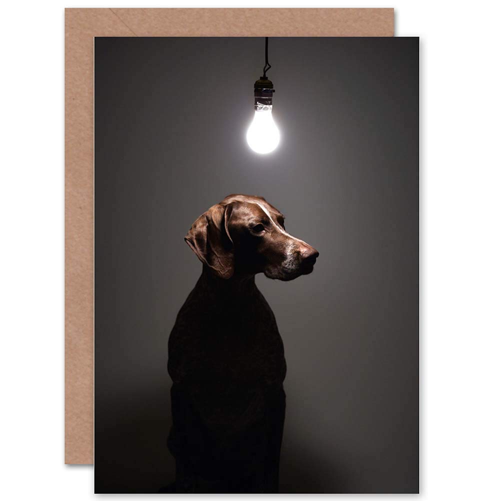 Artery8 Dog Light Bulb Animal Greeting Card - Grey