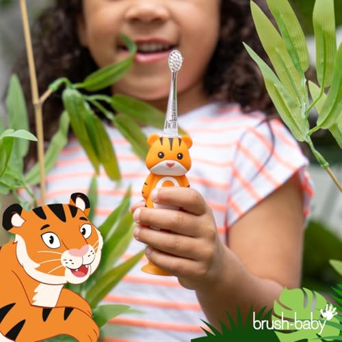 Brush-Baby - Kids Rechargeable Electric Toothbrush, 0-10 Years - WildOnes, Tiger Design with Flashing Lights - DeepClean Bristles for Superior Clean - 2X Replacement Heads, 1x USB Cable - Image 9