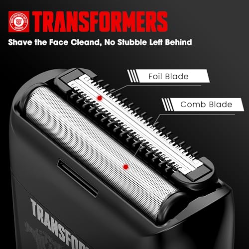 Image of Transformers Hasbro Electric Foil Shaver for Men, Portable Electric Shaver with Dual Floating Blades & LED Display, Electric Shaver for Men with 2 Gears, Adjustable, IPX7 Waterproof