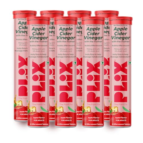 Image of THE PLANT FIX Apple Cider Vinegar Effervescent Tablet with Mother | Supports Metabolism & Control Cravings | With 750mg ACV, Vit B6 & B12 | No Added Preservative | (Pack of 8)
